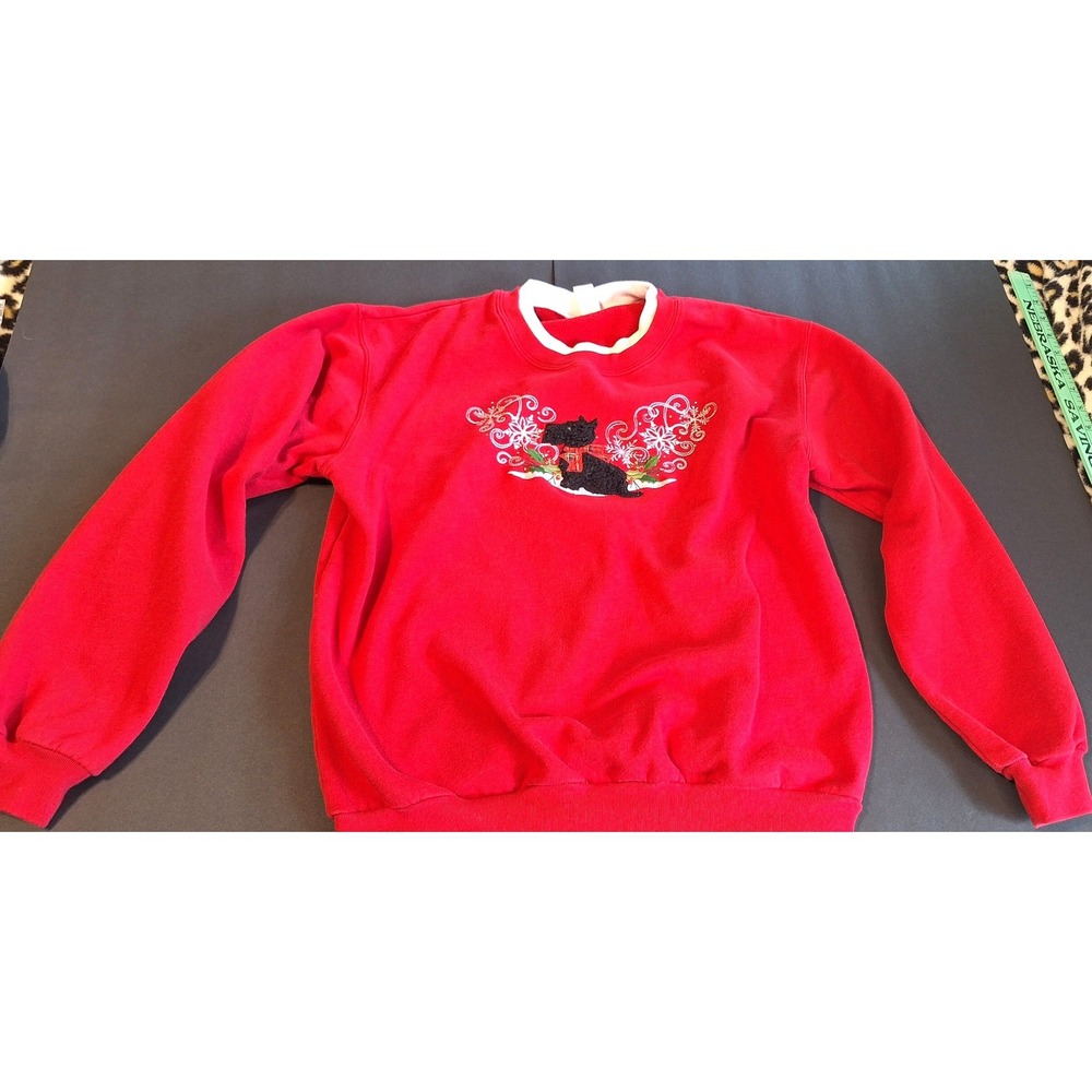 Decorated Originals Red Scottie Dog Christmas Sweatshirt Medium Vintage Style